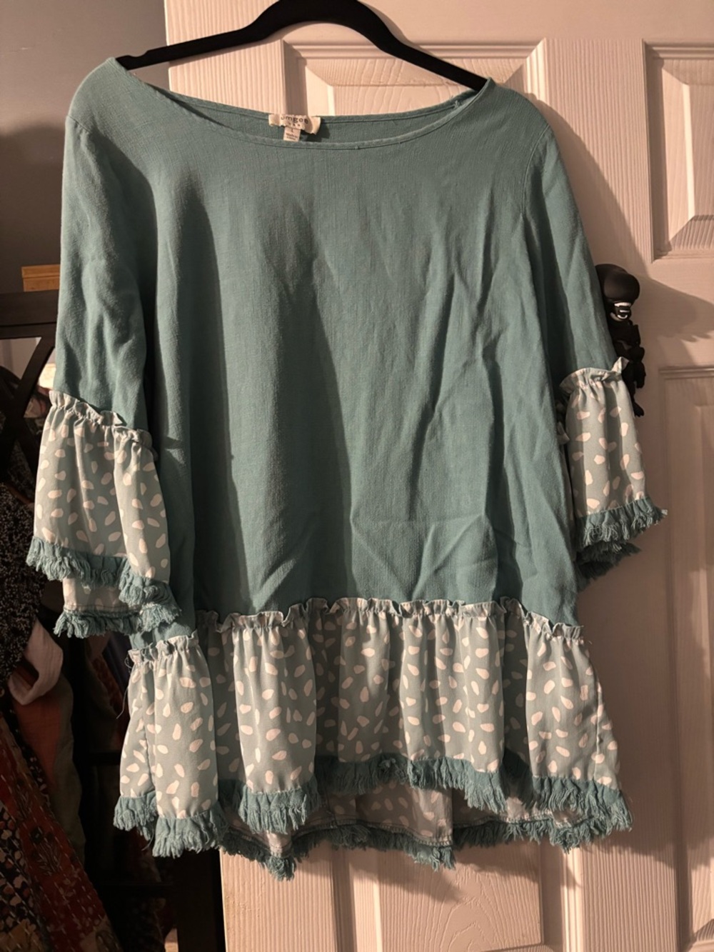 Umgee Teal Ruffle Hem Tunic Size Large